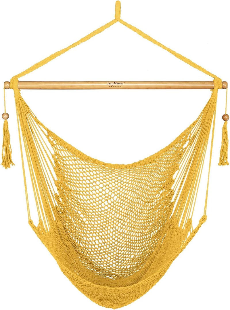 JoyView Hammock Chair with Spreader Bar Caribbean Hammock Swing Chair 300 LBS Weight Capacity XL Rope Hanging Chair for Outdoor Indoor Garden Yard - Yellow - Image 1